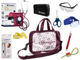 Kit Enfermagem Aparelho De Pressão com Estetoscópio Clinico Duplo Incoterm Completo - Vinho + Bolsa Transparente JRMED
