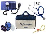 Kit Enfermagem: Aparelho de Pressão com Estetoscópio Rappaport Azul Premium + Oxímetro - G-Tech + Bolsa JRMED