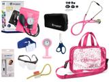 Kit Enfermagem Aparelho De Pressão com Estetoscópio Rappaport Incoterm Completo - Pink + Bolsa Transparente JRMED + Relógio Lapela