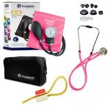 Kit Enfermagem: Aparelho De Pressão com Estetoscópio Rappaport Incoterm Pink JRMED + Garrote JRMED