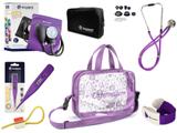 Kit Enfermagem Aparelho de Pressão com Estetoscópio Rappaport Incoterm + Termômetro Digital + Garrote Cores + Bolsa Transparente JRMED - Lilás