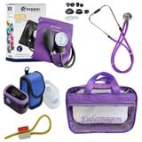 Kit Enfermagem: Aparelho de Pressão com Estetoscópio Rappaport Lilás Incoterm + Oxímetro - G-Tech + Bolsa JRMED