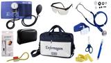 Kit Enfermagem Aparelho De Pressão com Estetoscópio Rappaport Premium Completo - Azul + Bolsa JRMED