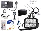 Kit Enfermagem Aparelho De Pressão com Estetoscópio Rappaport Premium Completo - Preto + Bolsa Transparente JRMED + Relógio Lapela