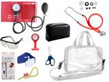Kit Enfermagem Aparelho De Pressão com Estetoscópio Rappaport Premium Completo - Vermelho + Bolsa Transparente JRMED + Relógio Lapela
