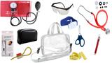Kit Enfermagem Aparelho De Pressão com Estetoscópio Rappaport Premium Completo - Vermelho + Bolsa Transparente JRMED