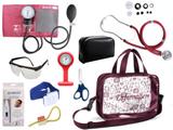 Kit Enfermagem Aparelho De Pressão com Estetoscópio Rappaport Premium Completo - Vinho + Bolsa Transparente JRMED + Relógio Lapela