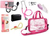 Kit Enfermagem Aparelho de Pressão com Estetoscópio Rappaport Premium + Termômetro Digital + Garrote Cores + Bolsa Transparente JRMED - Rosa