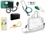 Kit Enfermagem Aparelho de Pressão com Estetoscópio Rappaport Premium + Termômetro Digital + Garrote Cores + Bolsa Transparente JRMED - Verde