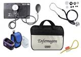 Kit Enfermagem: Aparelho de Pressão com Estetoscópio Rappaport Preto Premium + Oxímetro - G-Tech + Bolsa JRMED