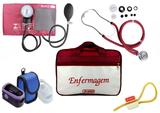 Kit Enfermagem: Aparelho de Pressão com Estetoscópio Rappaport Vinho Premium + Oxímetro - G-Tech + Bolsa JRMED