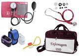 Kit Enfermagem: Aparelho de Pressão com Estetoscópio Rappaport Vinho Premium + Oxímetro - G-Tech + Bolsa JRMED