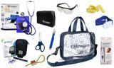 Kit Enfermagem Aparelho Pressão com Estetoscópio Clinico Duplo Incoterm Completo - Azul + Bolsa Transparente JRMED + Medidor de Glicose - G-Tech