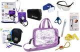 Kit Enfermagem Aparelho Pressão com Estetoscópio Clinico Duplo Incoterm Completo - Lilás + Bolsa Transparente JRMED + Medidor de Glicose - G-Tech