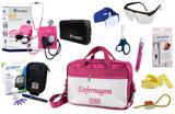 Kit Enfermagem Aparelho Pressão com Estetoscópio Clinico Duplo Incoterm Completo - Pink + Bolsa JRMED + Medidor de Glicose - G-Tech