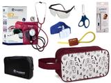 Kit Enfermagem Aparelho Pressão com Estetoscópio Clinico Duplo Incoterm Vinho Completo + Necessaire