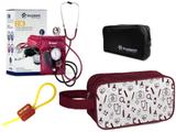 Kit Enfermagem Aparelho Pressão com Estetoscópio Clínico Duplo Vinho Incoterm + Necessaire