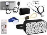 Kit Enfermagem Aparelho Pressão com Estetoscópio Premium Grafite + Termômetro + Necessaire