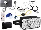 Kit Enfermagem Aparelho Pressão com Estetoscópio Premium Preto Completo + Necessaire