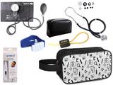 Kit Enfermagem Aparelho Pressão com Estetoscópio Premium Preto + Termômetro + Necessaire