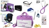 Kit Enfermagem Aparelho Pressão com Estetoscópio Rappaport Incoterm Completo - Lilás + Bolsa JRMED + Medidor de Glicose - G-Tech
