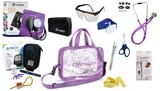 Kit Enfermagem Aparelho Pressão com Estetoscópio Rappaport Incoterm Completo - Lilás + Bolsa Transparente JRMED + Medidor de Glicose - G-Tech