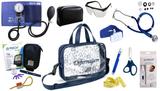 Kit Enfermagem Aparelho Pressão com Estetoscópio Rappaport Premium Completo - Azul + Bolsa Transparente JRMED + Medidor de Glicose - G-Tech