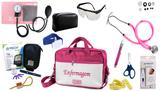 Kit Enfermagem Aparelho Pressão com Estetoscópio Rappaport Premium Completo - Rosa + Bolsa JRMED + Medidor de Glicose - G-Tech