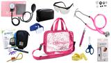 Kit Enfermagem Aparelho Pressão com Estetoscópio Rappaport Premium Completo - Rosa + Bolsa Transparente JRMED + Medidor de Glicose - G-Tech