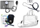 Kit Enfermagem Aparelho Pressão com Estetoscópio Rappaport Premium - Grafite + Bolsa Transparente JRMED + Medidor de Glicose - G-Tech