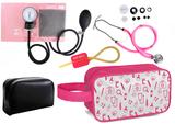 Kit Enfermagem Aparelho Pressão com Estetoscópio Rappaport Rosa Premium + Necessaire