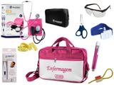 Kit Enfermagem Esfigmomanômetro com Estetoscópio Clinico Duplo Incoterm Completo - Pink + Bolsa JRMED