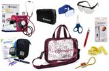 Kit Enfermagem Esfigmomanômetro com Estetoscópio Clinico Duplo Incoterm Completo - Vinho + Bolsa Transparente JRMED + Medidor de Glicose - G-Tech