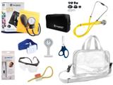 Kit Enfermagem Esfigmomanômetro com Estetoscópio Rappaport Incoterm Completo - Amarelo + Bolsa Transparente JRMED + Relógio Lapela