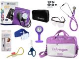Kit Enfermagem Esfigmomanômetro com Estetoscópio Rappaport Incoterm Completo - Lilás + Bolsa JRMED + Relógio Lapela