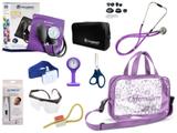 Kit Enfermagem Esfigmomanômetro com Estetoscópio Rappaport Incoterm Completo - Lilás + Bolsa Transparente JRMED + Relógio Lapela