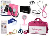 Kit Enfermagem Esfigmomanômetro com Estetoscópio Rappaport Incoterm Completo - Pink + Bolsa JRMED + Relógio Lapela