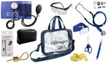 Kit Enfermagem Esfigmomanômetro com Estetoscópio Rappaport Premium Completo - Azul + Bolsa Transparente JRMED