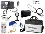 Kit Enfermagem Esfigmomanômetro com Estetoscópio Rappaport Premium Completo - Preto + Bolsa JRMED + Relógio Lapela
