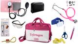 Kit Enfermagem Esfigmomanômetro com Estetoscópio Rappaport Premium Completo - Rosa + Bolsa JRMED