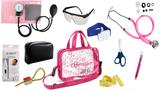Kit Enfermagem Esfigmomanômetro com Estetoscópio Rappaport Premium Completo - Rosa + Bolsa Transparente JRMED