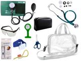 Kit Enfermagem Esfigmomanômetro com Estetoscópio Rappaport Premium Completo - Verde + Bolsa Transparente JRMED + Relógio Lapela