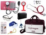 Kit Enfermagem Esfigmomanômetro com Estetoscópio Rappaport Premium Completo - Vinho + Bolsa JRMED + Relógio Lapela