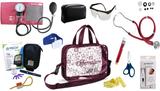 Kit Enfermagem Esfigmomanômetro com Estetoscópio Rappaport Premium Completo - Vinho + Bolsa Transparente JRMED + Medidor de Glicose - G-Tech