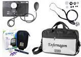 Kit Enfermagem Esfigmomanômetro com Estetoscópio Rappaport Premium - Preto + Bolsa JRMED + Medidor de Glicose - G-Tech