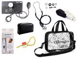 Kit Enfermagem Esfigmomanômetro com Estetoscópio Rappaport Premium + Termômetro Digital + Garrote Cores + Bolsa Transparente JRMED - Preto
