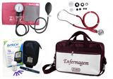 Kit Enfermagem Esfigmomanômetro com Estetoscópio Rappaport Premium - Vinho + Bolsa JRMED + Medidor de Glicose - G-Tech