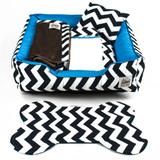 Kit Enxoval Cama Pet para Cachorro e Gato Senhor Bicho Composê - Tamanho GG - Chevron Azul