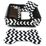 Kit Enxoval Cama Pet para Cachorro e Gato Senhor Bicho Composê - Tamanho GG - Chevron Preto