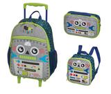 Kit escolar pack me robot - mochilete + lancheira + estojo - pacific